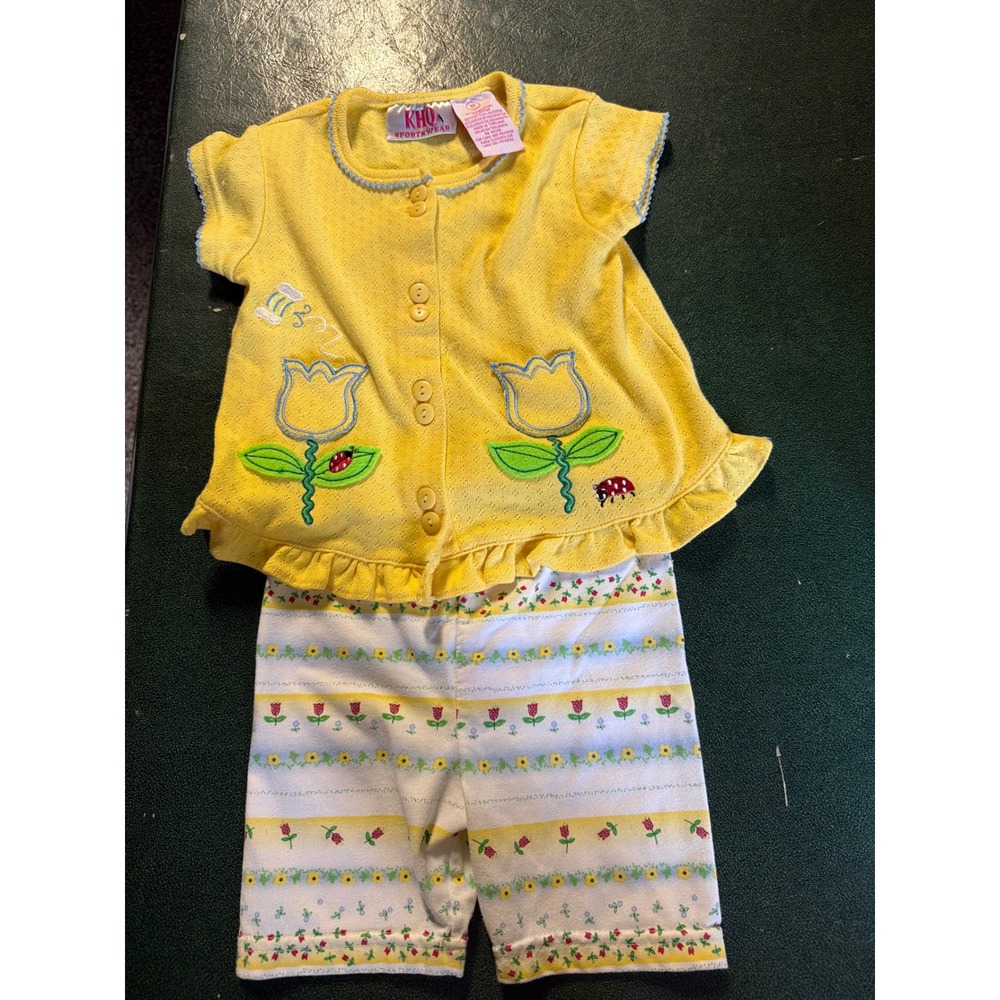 Vintage KHO Sportswear Girls 2T embroidered Yellow Top and Floral Shorts Set